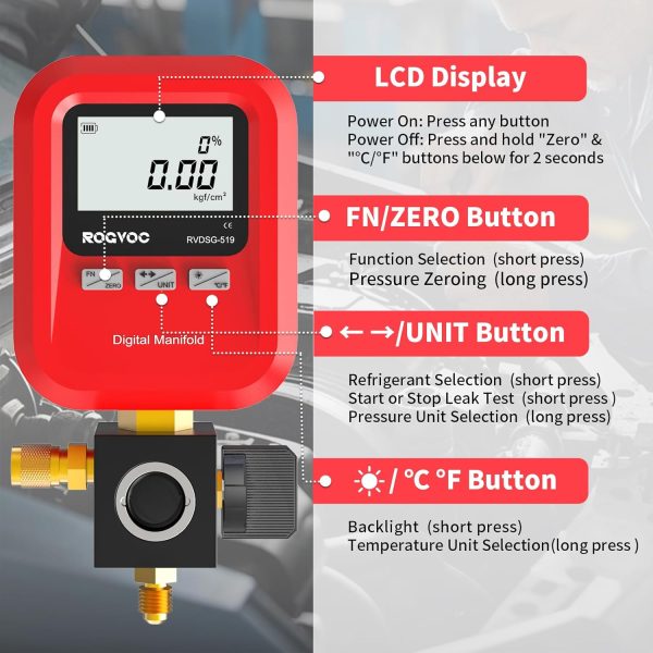 Rogvoc Digital Manifold Gauge Plastic HVAC Tool-2