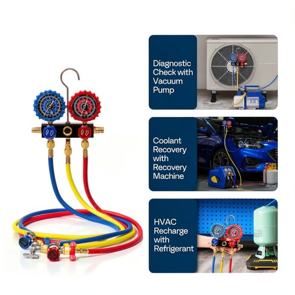 Automotive Manifold Gauge Set VIVOHOME Triple Way-5
